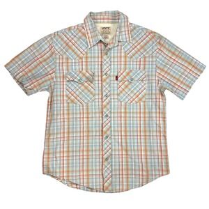 Vintage 80s Levis Longhorn Western Shirt Mens‎ Size M Plaid Short Sleeve